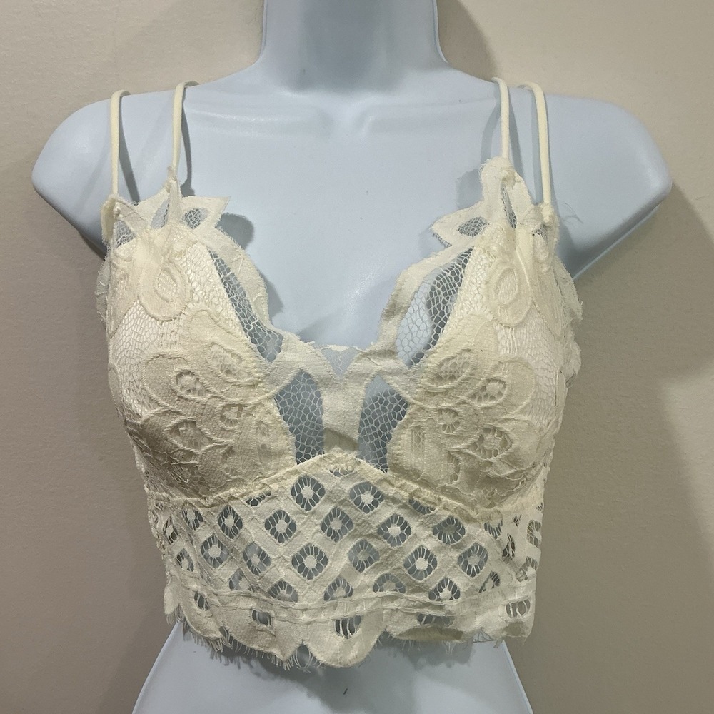 Zenana Lace Padded Crossback Ivory Women Bra Women's Sz L Bralette Fairy Coquett